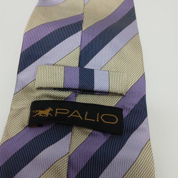 Palio Silk Neck Tie 58" L x 3.5" W Classic Purple & Tan Striped - Picture 3 of 9